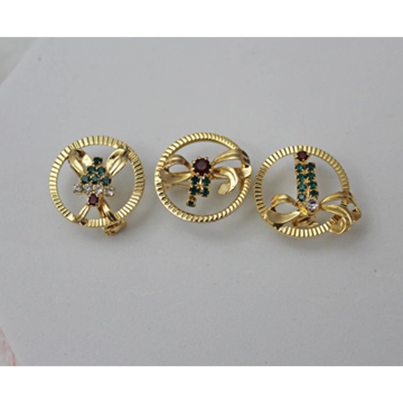 Unknown Jewelry - Three Small Gold Toned Christmas Pin Brooch with Rhinestones P1118 05